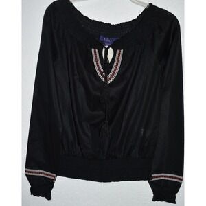 Peasant Top SMALL  Embroidered Smocked Semi Sheer Miley Cyrus MaxAzria New